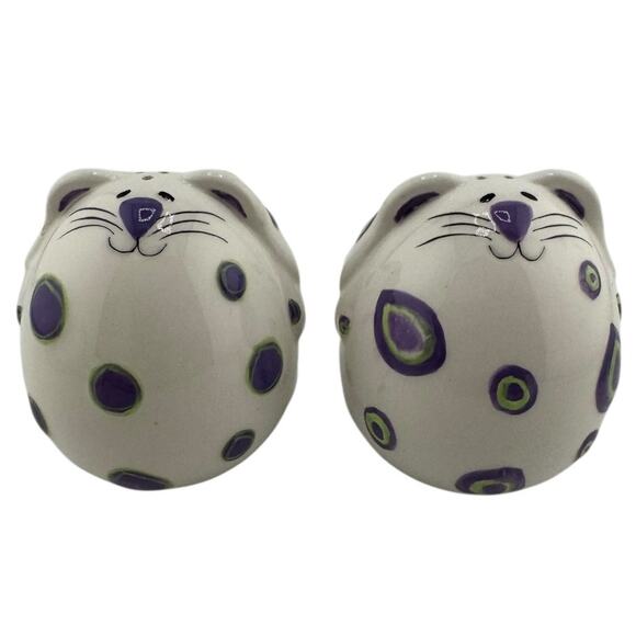 Whimsical Chubby Dog Salt & Pepper Shakers with Playful Purple Spots – Ganz Duo - Picture 1 of 5